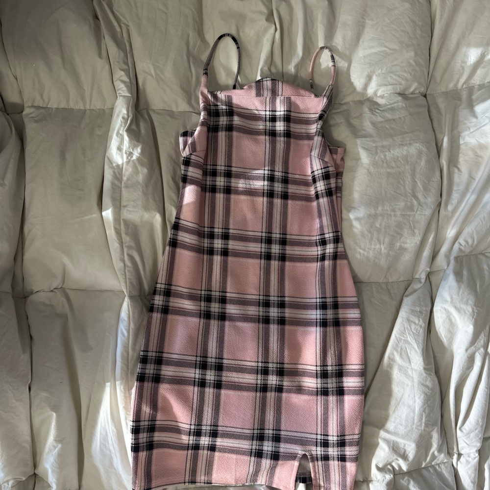 No Boundaries Pink Plaid Pencil Dress
